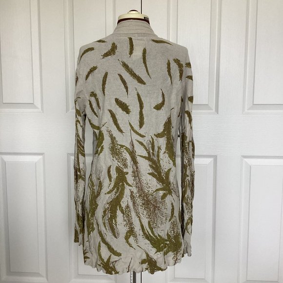 Taupe Cotton Cardigan with Feather Print - Picture 3 of 8
